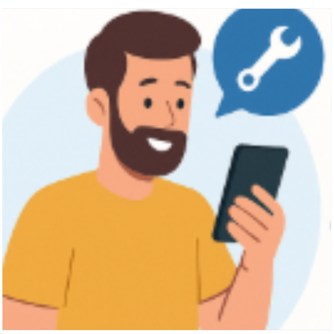Illustration of a craftsman receiving a job on a smartphone
